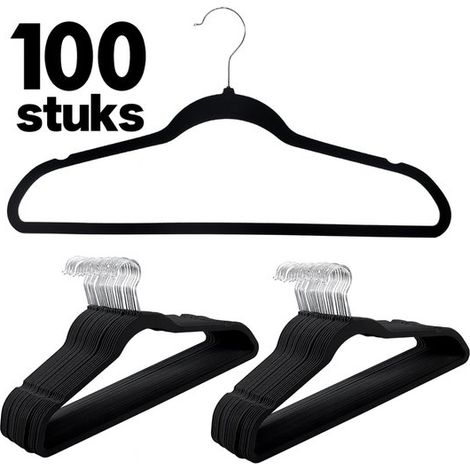 Lot de 100 cintres en velours – Crantés – Gain de place – Antidérapants – Noir – Adultes et enfants (1/5)