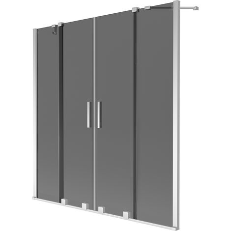 Mexen Velar Duo Badewannenfaltwand, 2-flügelig, verschiebbar, 150 x 150 cm, graphit, chrom - 896-150-000-42-01 (1/2)