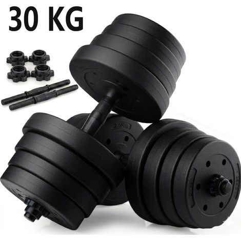 Adjustable Dumbbell Set 30 kg 2 in 1 Dumbbell and Barbell Set with Connector Bar PVC Cement Plates Screw Collars Red for Home Fitness (1/5)