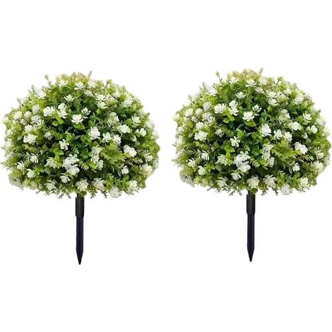 Topiaire de camélia artificiel résistant aux UV – avec tuteur – pour porte d'entrée porche et jardin – Lot de 2 – Blanc (1/5)