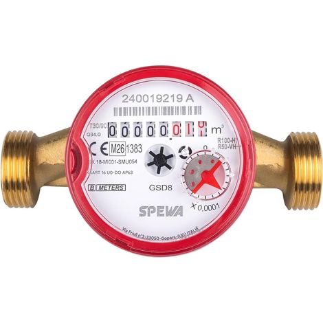 Compteur d'eau chaude - Compteur d'eau résidentiel monophasé - Jusqu'à 60 °C / Conforme à la norme MID / 1 pièce - Pour salle de bain, cuisine, jardin et appartement - Bleu (1/5)
