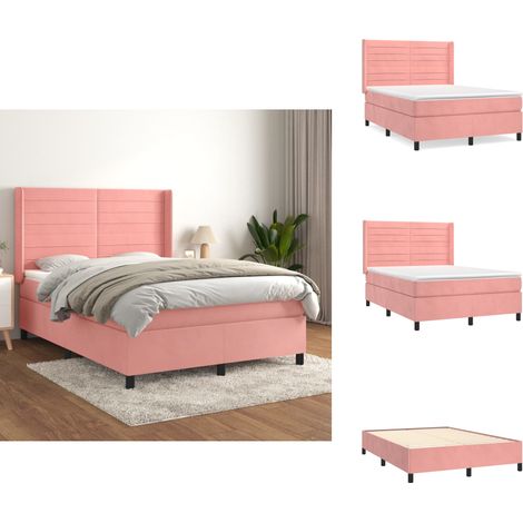 Sommier à lattes de lit avec matelas Rose 140x200 cm Velours - Lit Tapissier - Lit Velours - Lit Double - Literie - Chambre À Coucher (1/5)