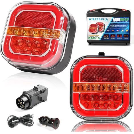 Feu De Remorque Sans Fil LED,12/24V Feux Remorque 5 Fonctions ECE EMC R10 Wifi Wireless Cache Feu Remorque Arriere Recyclable Kit Éclairage Arrière Magnétique Étanche