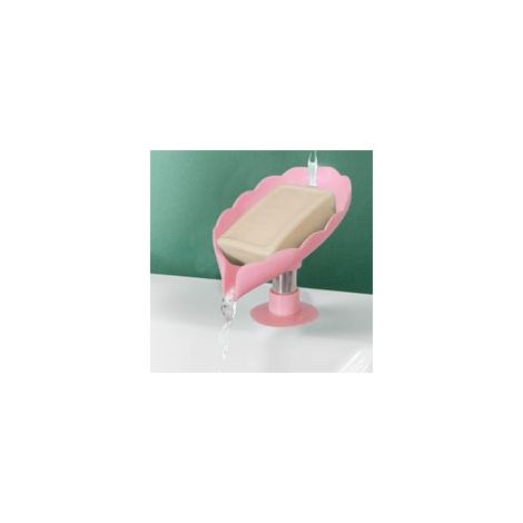 Porte-savon en forme de feuille ABS auto-drainant créatif avec ventouse, pour douche, salle de bain, baignoire, éponge, brosse à récurer – Rose–