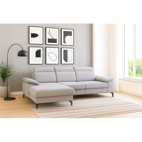 Ecksofa mit Schlaffunktion Sofa MARGIT in Stoff Alfa Hellgrau Ottomane Links (1/5)