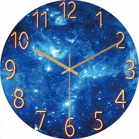 Horloge murale silencieuse, horloge murale de 12 pouces sans bruits de tic-tac, galaxie étoiles espace extra-atmosphérique ciel étoilé horloge murale décor à la maison pour salon chambre d'