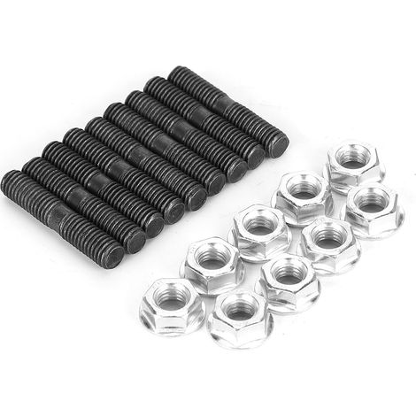 9 Pièces Goujons de Turbo M8x1.25 + Écrous Autobloquants pour S13 S14 S15 SR20 CA18 Nissan Skyline GTR Silvia 200sx Garrett T2 T25 T28 (1/5)