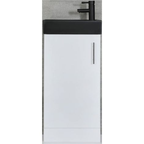 Milano Lurus - Modern 400mm Compact Bathroom Cloakroom Vanity Unit with Black Basin - White (1/5)