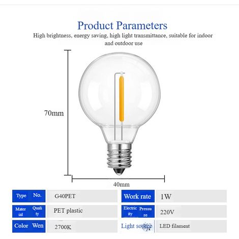 Ampoule G40 LED E12 220V, 25 pièces, verre vintage 2700K pour guirlande lumineuse décoration extérieure intérieure (1/4)