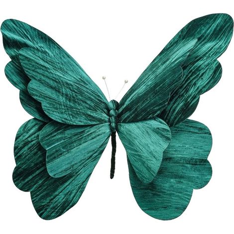 TrAdE Shop Traesio - Rametto Decorativo Natalizio A Forma Di Farfalla Grande In Velluto Con Pieghe Ondulate - Verde (1/2)
