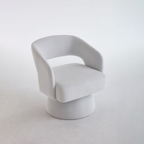 Chaise d’accent pivotante à 360°, chaise tonneau ronde moderne et confortable en velours, dossier ouvert, rembourrage en mousse souple, pied pivotant en métal pour salon/chambre/bureau (1/5)