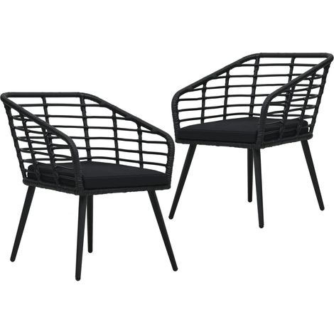 Gartenstühle 2 Stk. mit Auflagen Poly Rattan Schwarz