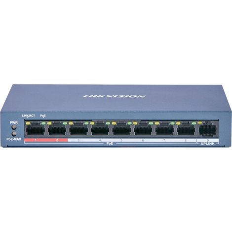 Hikvision DS-3E0109P-E/M(B) Conmutador PoE de 8 puertos Fast Ethernet no gestionado