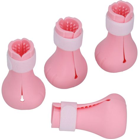 Chaussons en Silicone pour Chats - Protège-Griffes et Pattes pour Bain et Toilettage (Rose) (1/5)