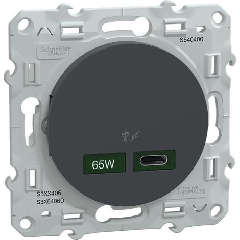 Schneider Electric – Chargeur USB C 65W – Forte puissance pour charge rapide – Protocole PD3.0 – Compatible type A QC3.0 – Couleur anthracite (1/4)