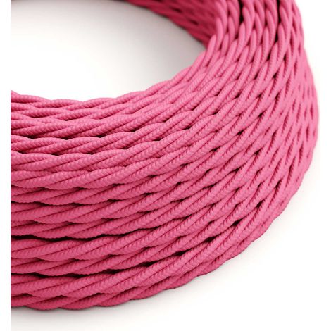 Creative-Cables, Cavo elettrico rivestito in tessuto, 2 x 0,75 mm², 50 m, Rosa fucsia TM08, Trecciato, Effetto seta