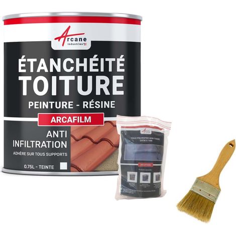 Réparation, étanchéité, tuile, gouttière, cheneau, trou, fissure, souche, cheminée, ardoise : Arcafilm pack - 0.75 L (jusqu'à 0.5 m²) Blanc - ARCANE INDUSTRIES