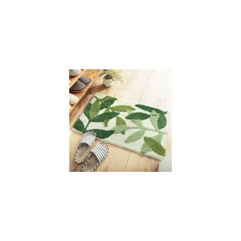 Tappetino da bagno 50 x 80 cm, verde foglia, assorbente, antiscivolo, morbidissimo e lavabile in lavatrice. - Crezuo