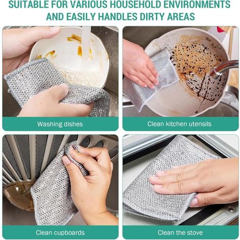 Lot de 12 Torchon à vaisselle en fil métallique, double couche, torchon à vaisselle, chiffon à vaisselle en métal, outil de nettoyage en laine d'acier, outil de lavage multifonction pour la cuisine (1/5)