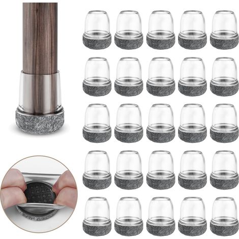 24 pièces Protection pour Pieds de Chaise 15-19mm – Embouts en Silicone Transparent avec Rembourrage Feutre, Patins Antigriffe Élastiques pour Meubles