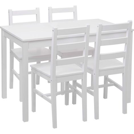 [NON UTILIZZATO] Set tavolo con 4x sedie country classica cucina soggiorno HHG-469 legno massello bianco