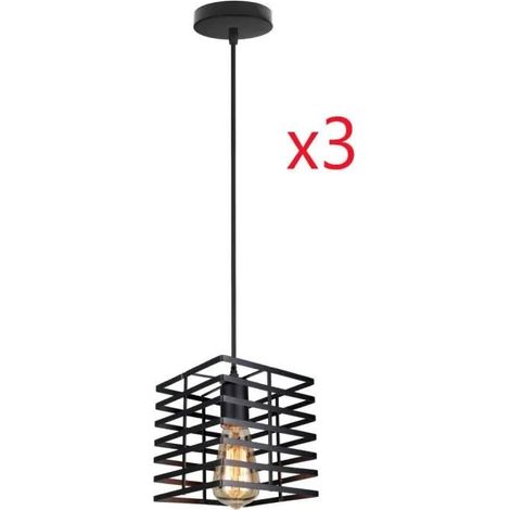 U-DO 3x Vintage Suspension Lampe Cage en Métal Noir Industriel Rétro Lustre Exquis de Salon Salle à Manger (1/4)