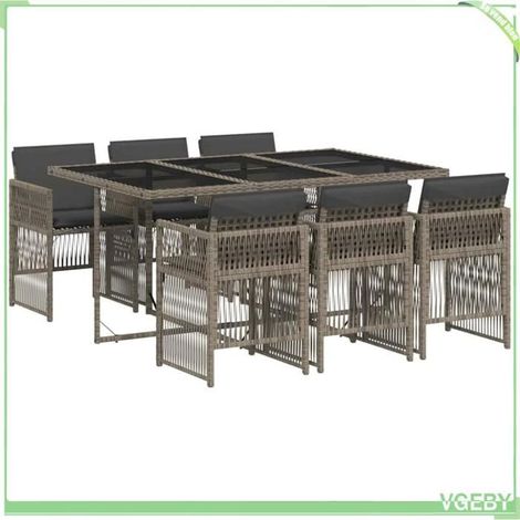 Ensemble à manger de jardin - FAFEICY - 3210908 - 7 pcs gris - Dossier rabattable - Verre trempé - Coussins amovibles (1/5)