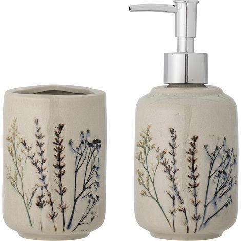 Bloomingville - Bea Soap Dispenser Set - Nature - Stoneware