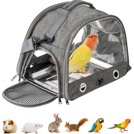 Sac de transport pour oiseaux 1 unité Tissu Oxford Perchoir et gamelle en acier inoxydable Pour perroquet, lapin, cochon d'Inde 33 x 24 (1/5)
