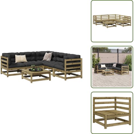 The Living Store Salon de jardin 6 pcs bois de pin imprégné - Canapé De Jardin - Salon De Jardin - Mobilier De Jardin - Ensemble De Canapé Extérieur - Ensemble De Canapé De Patio