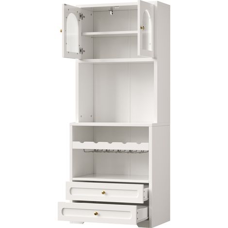 Vitrina alta de MDF blanca con puertas de vidrio curvadas, LED inteligente y botellero (1/5)