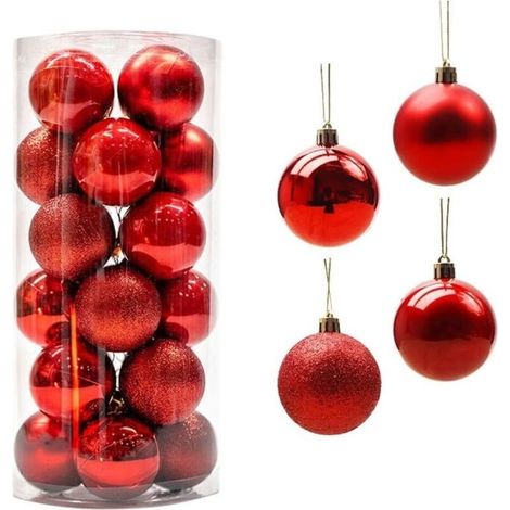 Lot de 24 3cm boules de Noël à suspendre pour sapin de Noël, décoration de fête de mariage (rouge) (1/5)