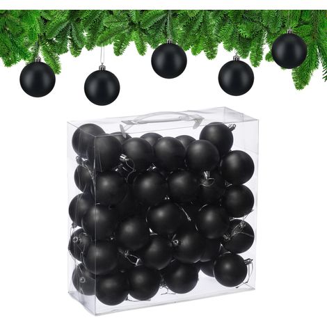 Boule de Noël, lot de 50, Mate, Plastique Robuste, pour Le Sapin, diamètre : 6 cm, Noire (1/5)