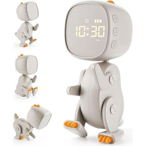 Kinderwecker Dinosaurier Wecker Kinder Wecker Wiederaufladebare Lernwecker mit Variabler Form 6 Weckmusik 3 Alarmes Schlummerfunktion Nachtlicht Timer 12/24 [Energieklasse D] Gelb (1/5)