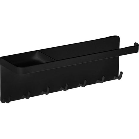 Llavero con estante，7 ganchos，Estante de almacenamiento negro，No requiere taladrar，Ideal para guardar llaves (1/5)