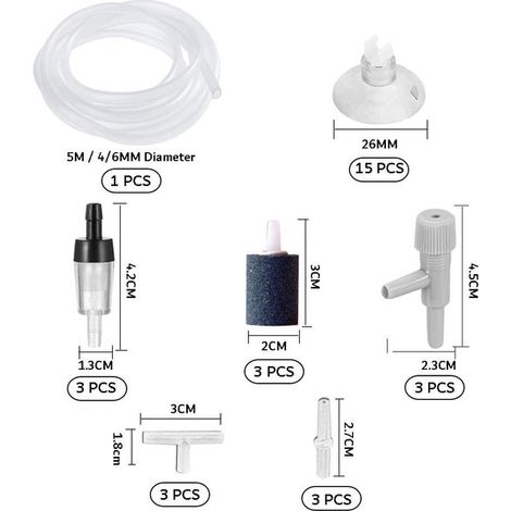 Kit Accessoires pour Pompe à Air d'Aquarium Diffuseur de Bulles Tuyau Flexible Ventouses et Clapets Anti-Retour (1/5)