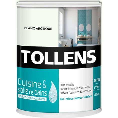 Peinture Cuisine Et Salle De Bain - Ultra Résistante - Tollens -Pour Murs, Boiseries, Radiateurs - Blanc Arctique - 0,75L = 9m2