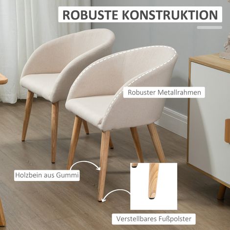 Lot de 2 chaises rembourrées, design scandinave, assises capitonnées avec pieds en bois, patins antidérapants, capacité 150 kg, beige (1/5)