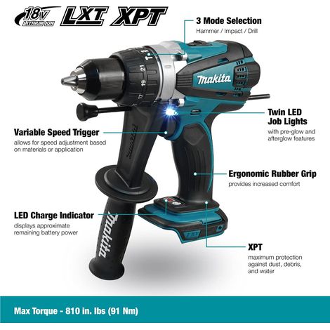 Perceuse visseuse à percussion MAKITA DHP458Z - 18V - Li-Ion - Ø13 mm - Sans batterie, ni chargeur — vue 2