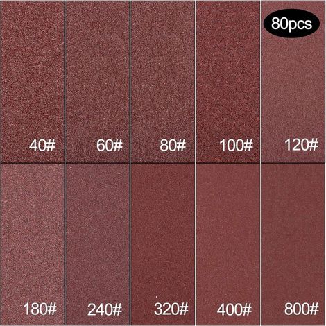 Triangles de Ponçage,Lot de 80 Mouse Patins Abrasifs 5 Trous Feuilles Abrasives Papier de Verre Granulométrie 40/60/80/100/120/180/240/320/400/800 pour le Ponçage Polissage GROOFOO (1/4)