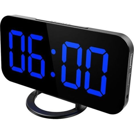 Réveil numérique de Miroir LED avec grand affichage à DEL facile à lire de 6,5 po, mode de gradation, deux ports de chargeur USB-Ywey (1/4)
