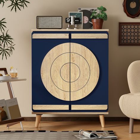 Armoire à chaussures moderne avec portes rondes et géométriques,espace de rangement à plusieurs niveaux,pieds en bois solides.-Ha
