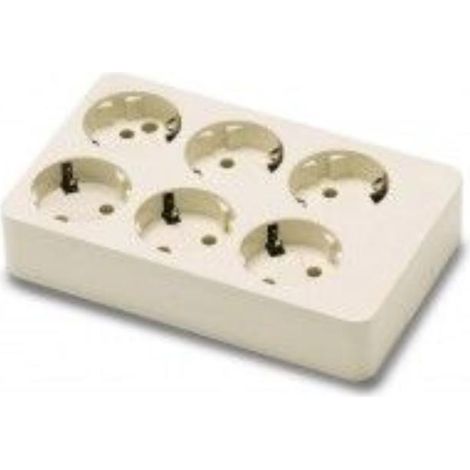 FPLUS base multiple 6 t.cuadrada s/cable (ref.9-416) , Base múltiple 6 tomas TT Lateral 16A/250V
DATOS TÉCNICOS 
Resistencia al impacto	IK07
Estabilidad dimensional	-25ºC+85ºC
Hil