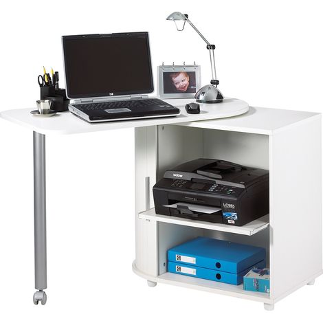 Bureau avec plateau pivotant et rangement blanc Kool 105cm (1/5)