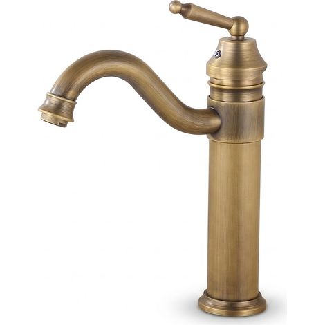 CYUNSHOP-Robinet antique en laiton massif surélevé - Modèle moyen - Mono-commande E/C - Raccord 1/4" (G1/4) - Lavabo à poser. (1/4)