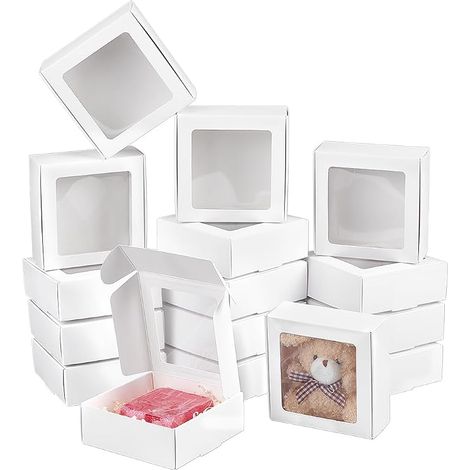 48 Square White Paper Gift Boxes with Transparent Window for Wedding Gifts Bakery Jewellery Packaging Christmas Gift 9.5 x 9.5 x 3.5 cm (1/5)