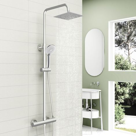 OCEAN ITALY Colonne Doccia Termostatiche, Sistema Doccia con Miscelatore Termostatico Colonna Doccia con Soffione 20x20cm e Doccetta a 3 getti Cromato