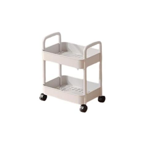 Chariot de rangement fin avec crochets et étagère, rack à roulettes pour espace étroit, meuble coulissant 2 niveaux blanc, idéal épices, boissons, bouteilles, cuisine, salle de bain, près frigo, monta (1/2)
