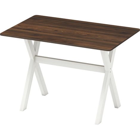 Pour vos repas et réceptions, table de cuisine blanche avec cadre en hévéa et patins antidérapants (1/5)