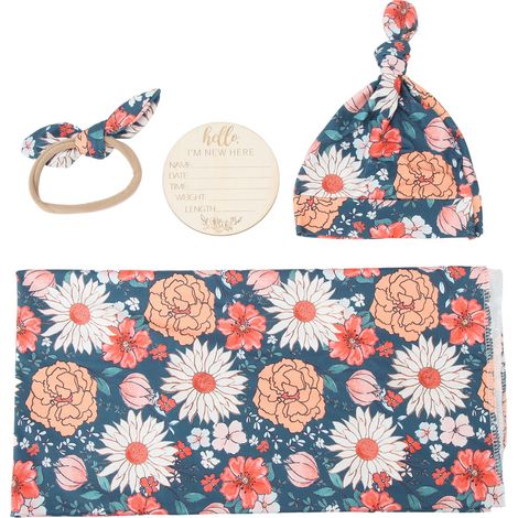 4 Pièces Couverture Bébé Imprimé Floral avec Bandeau Respirant Doux pour Nouveau-né Enveloppement Type 4 (1/5)